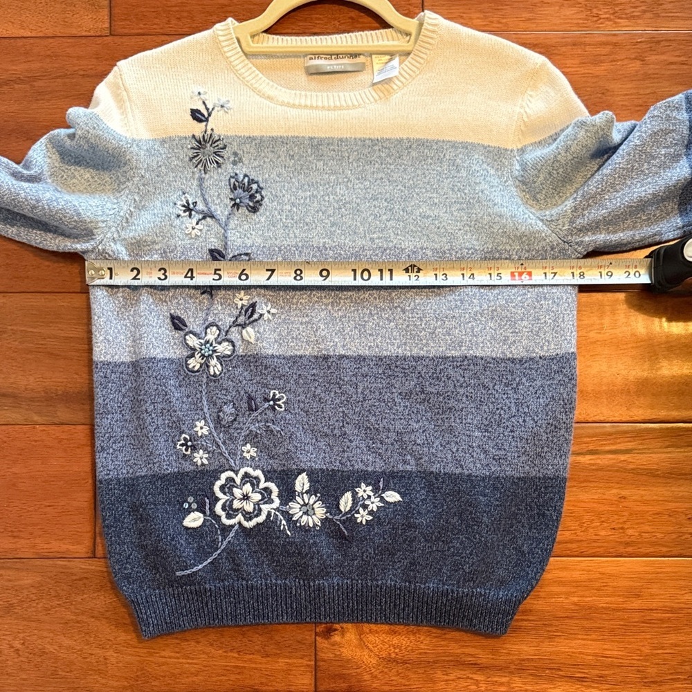 Alfred Dunner Cotton Blend Sweater Blue Colorblock Stripes Floral Embroidery MP - Picture 8 of 9